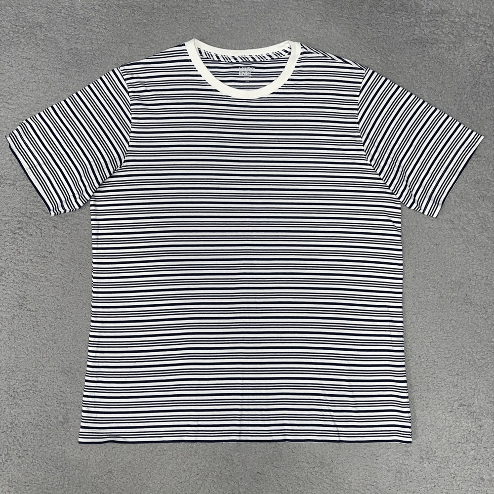 Lands' End Super-T T Shirt Men's Size L 42-44 Blue White Striped Crew Neck Tee